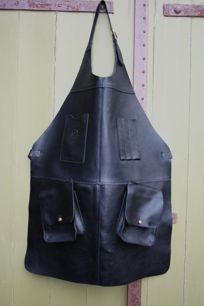 The Apron In Tumbled Black 2mm Waterproof Leather  Offcuts
